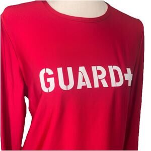 Sporti Guard Women's L/S UPF 50+ Rash Guard Red Lifeguard Swim Shirt Size Med